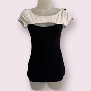 Guess Black White Cutout Top Short Sleeve Colorblock Size S